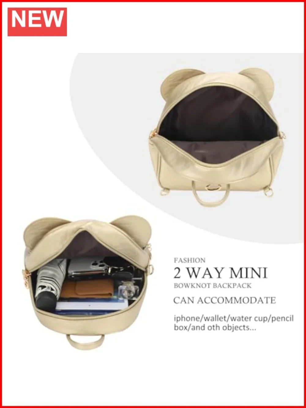 Faux Leather Bowknot Mini Backpack Convertible Shoulder Bag Purse for Women